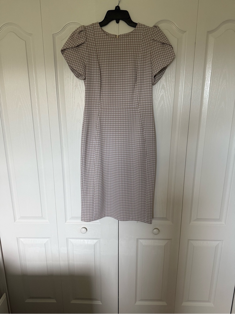 Calvin Klein Soft Beige Gingham Midi Dress